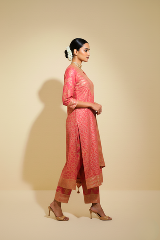 Naseebo Luxe Vermilion Cotton Silk Lurex Kurta Set