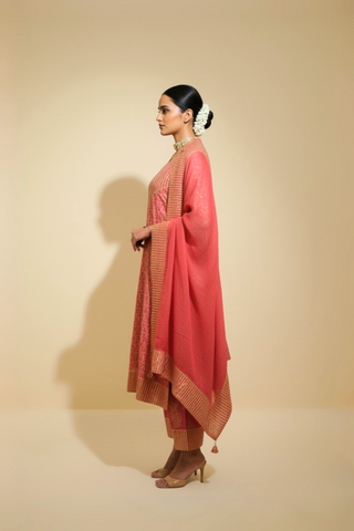 Naseebo Luxe Vermilion Cotton Silk Lurex Kurta Set