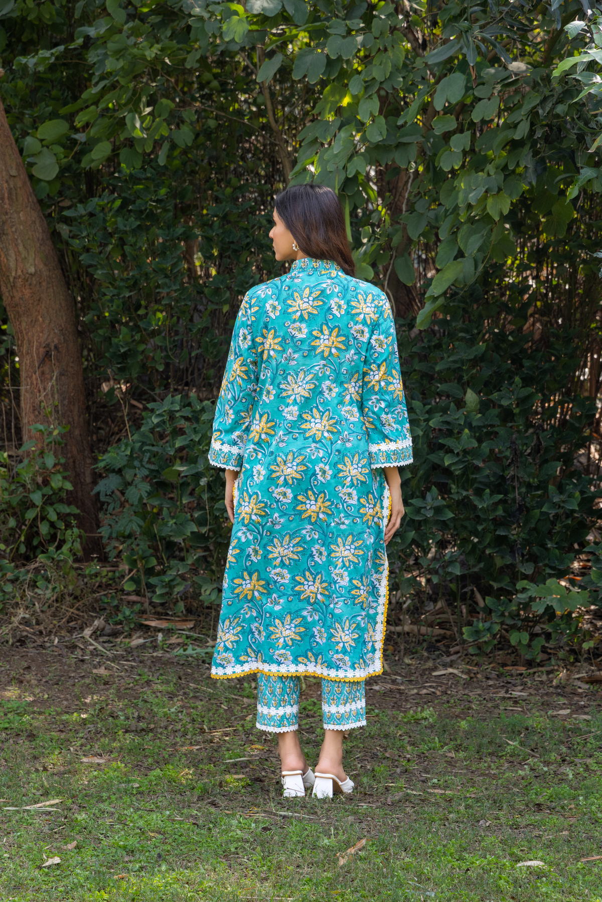 Naseebo Blue Meadow Hand Block Printed Cotton Kurta Set
