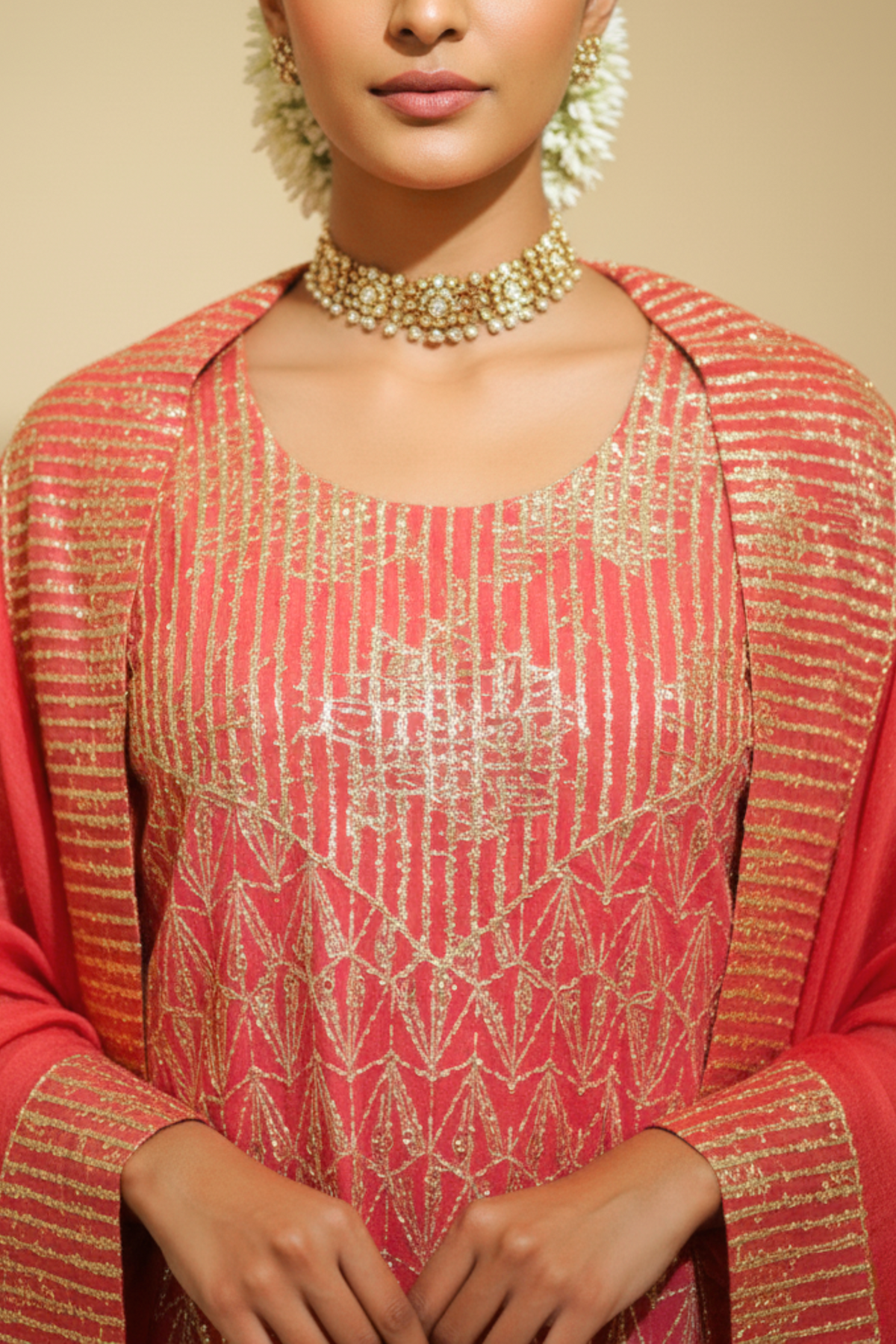 Naseebo Luxe Vermilion Cotton Silk Lurex Kurta Set