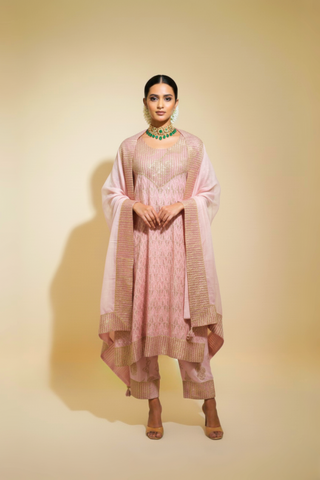 Naseebo Powder Pink Cotton Silk Lurex Kurta Set