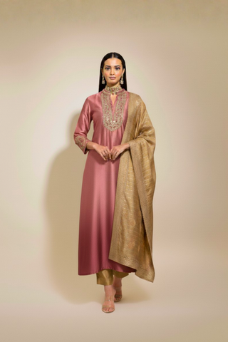 Rich Maroon Tissue Chanderi Kurta Set