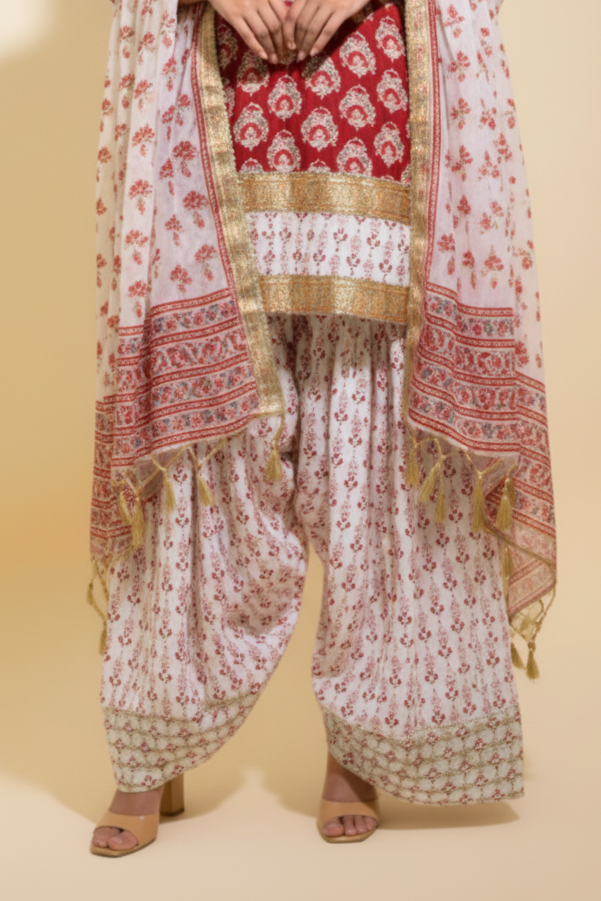 Naseebo Red Mughal Hand Block Printed Cotton Farshi Salwar Set