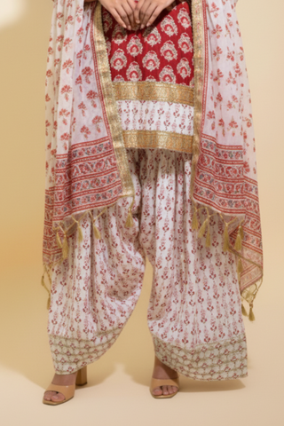 Naseebo Red Mughal Hand Block Printed Cotton Farshi Salwar Set
