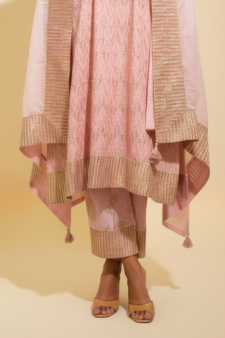 Naseebo Powder Pink Cotton Silk Lurex Kurta Set