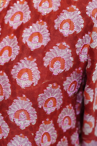 Naseebo Red Mughal Hand Block Printed Cotton Farshi Salwar Set