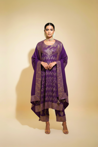 Naseebo Purple Majesty Cotton Silk Lurex Kurta Set