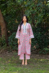 Naseebo Floral Charm Hand Block Printed Cotton Kurta Set