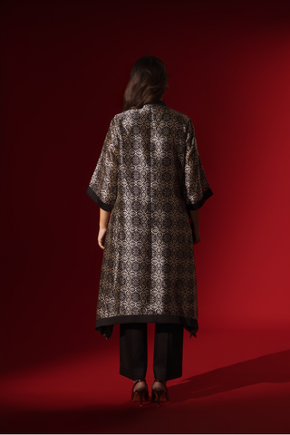 Naseebo Shadow Bloom Ebony Ivory Silk Coord Set