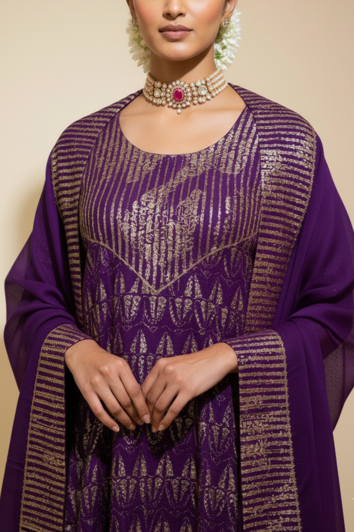 Naseebo Purple Majesty Cotton Silk Lurex Kurta Set