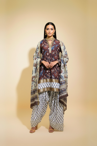Naseebo Ruby Paisley Hand Block Printed Cotton Farshi Salwar Set