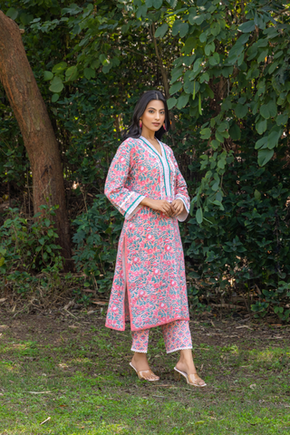 Naseebo Floral Charm Hand Block Printed Cotton Kurta Set