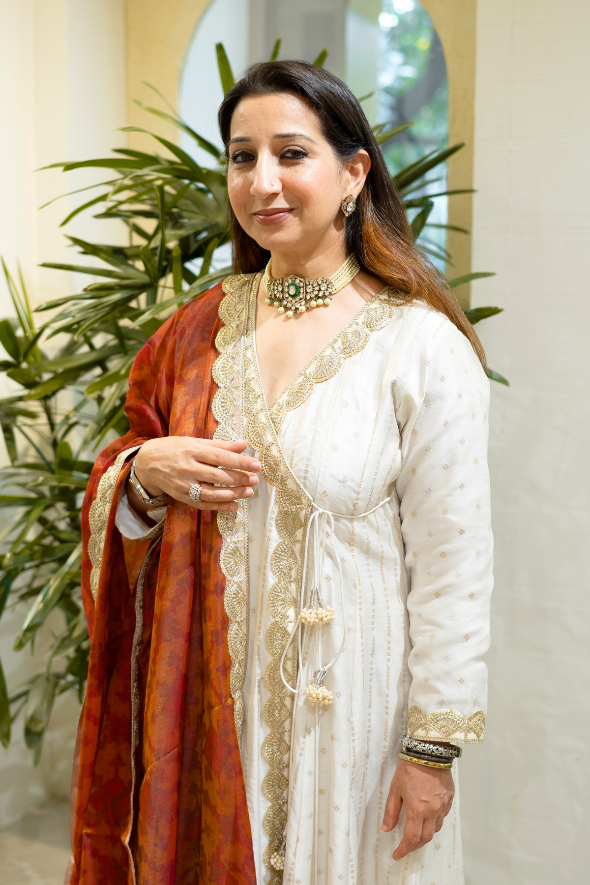 Naseebo Ivory Ember Silk Angrakha Kurta Set