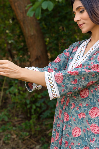 Naseebo Dusky Petals Hand Block Printed Cotton Kurta Set