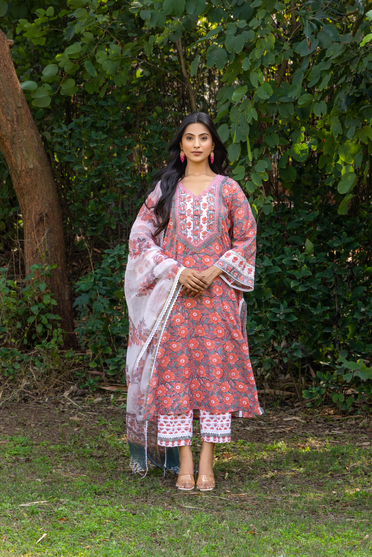 Naseebo Rose Grace Hand Block Printed Cotton Kurta Set