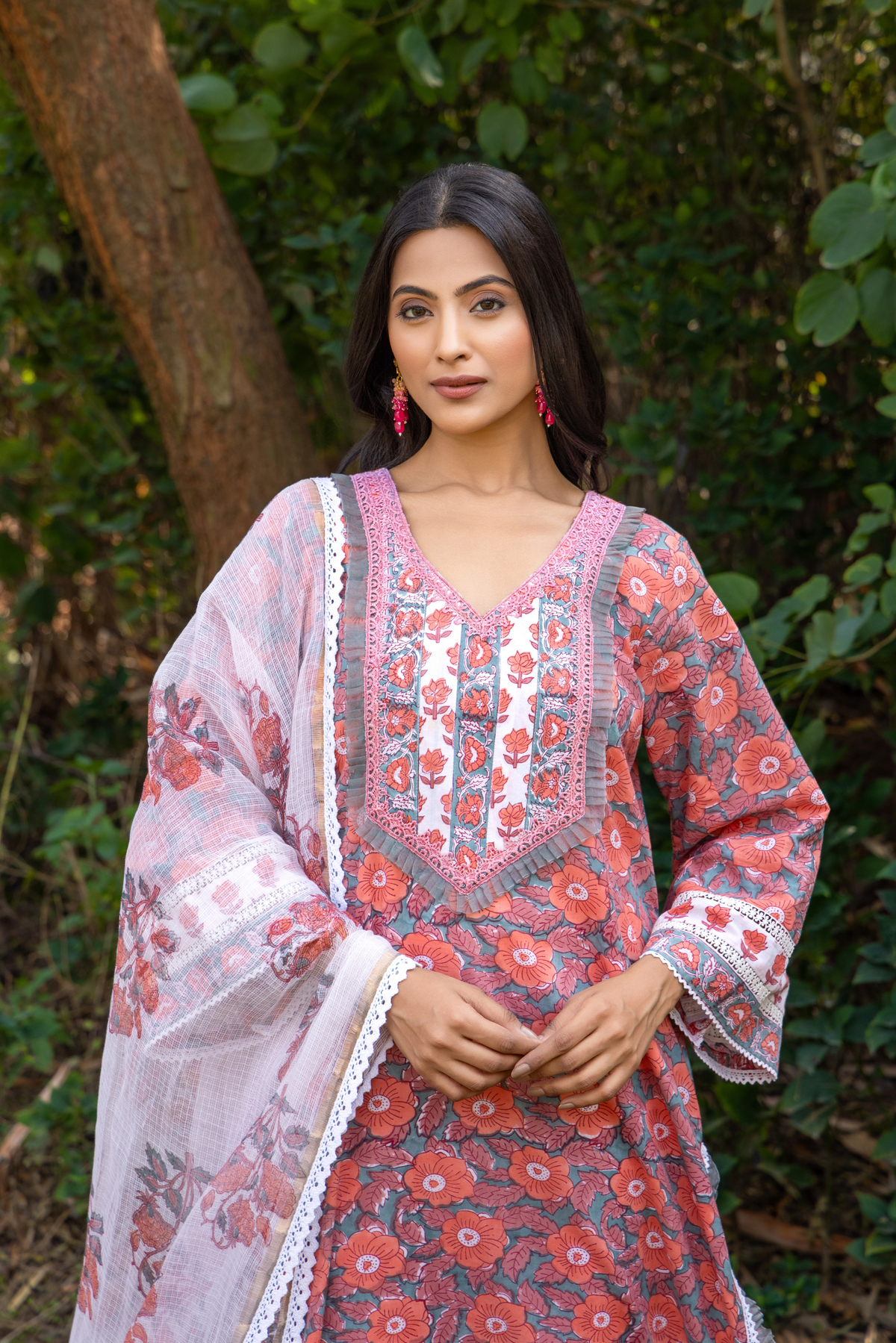 Naseebo Rose Grace Hand Block Printed Cotton Kurta Set