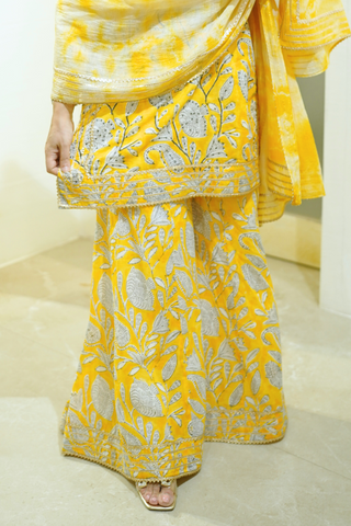 Naseebo Golden Hour Hand Block Printed Sharara Set