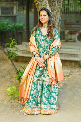 Naseebo Forest Jewel Brocade Sharara Set