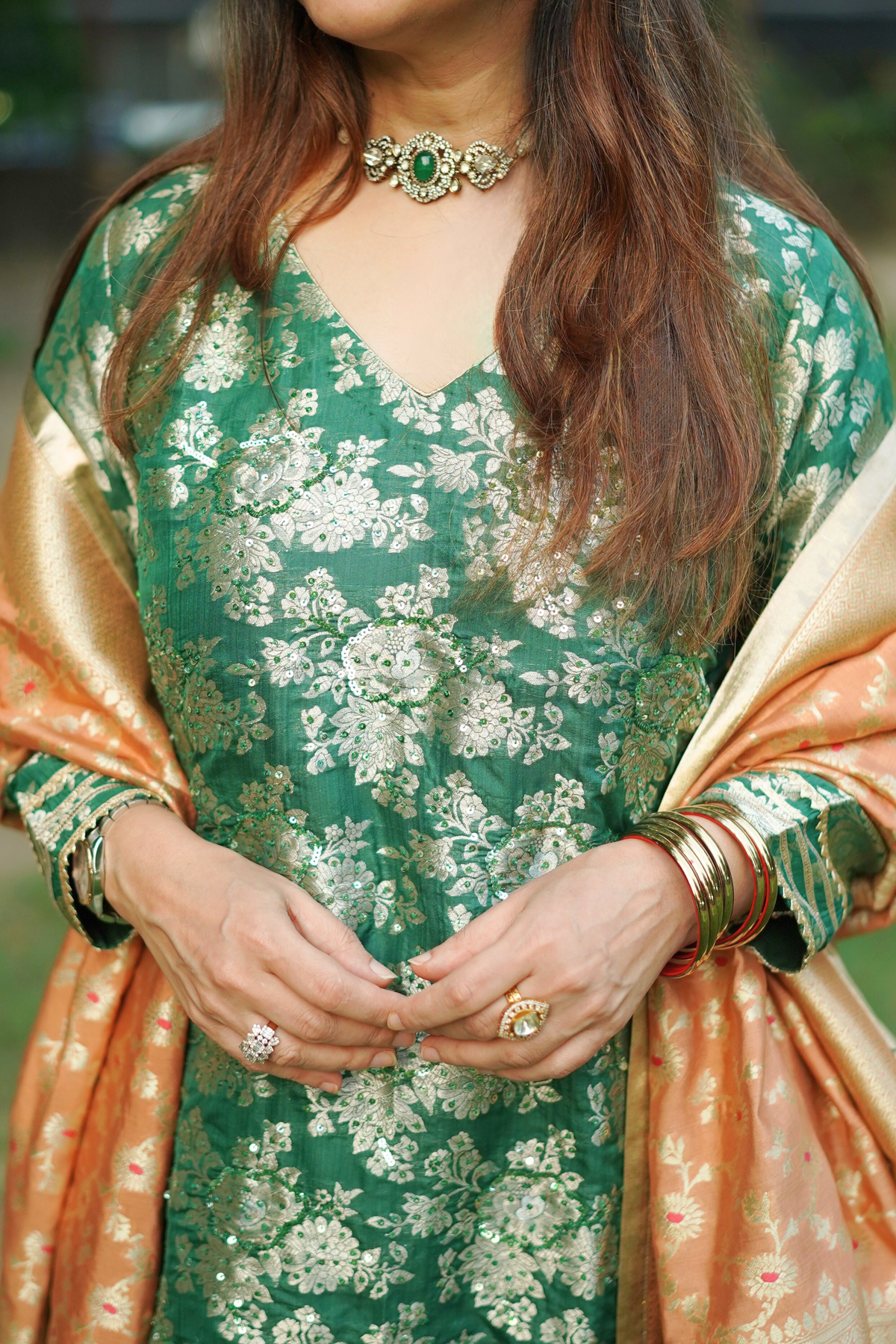 Naseebo Forest Jewel Brocade Sharara Set