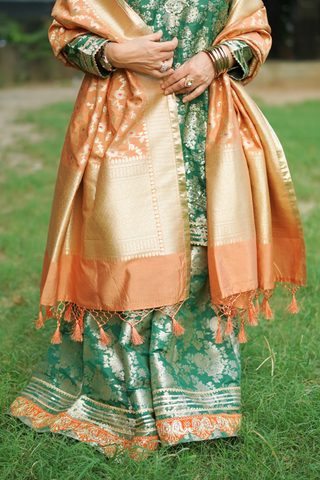 Naseebo Forest Jewel Brocade Sharara Set