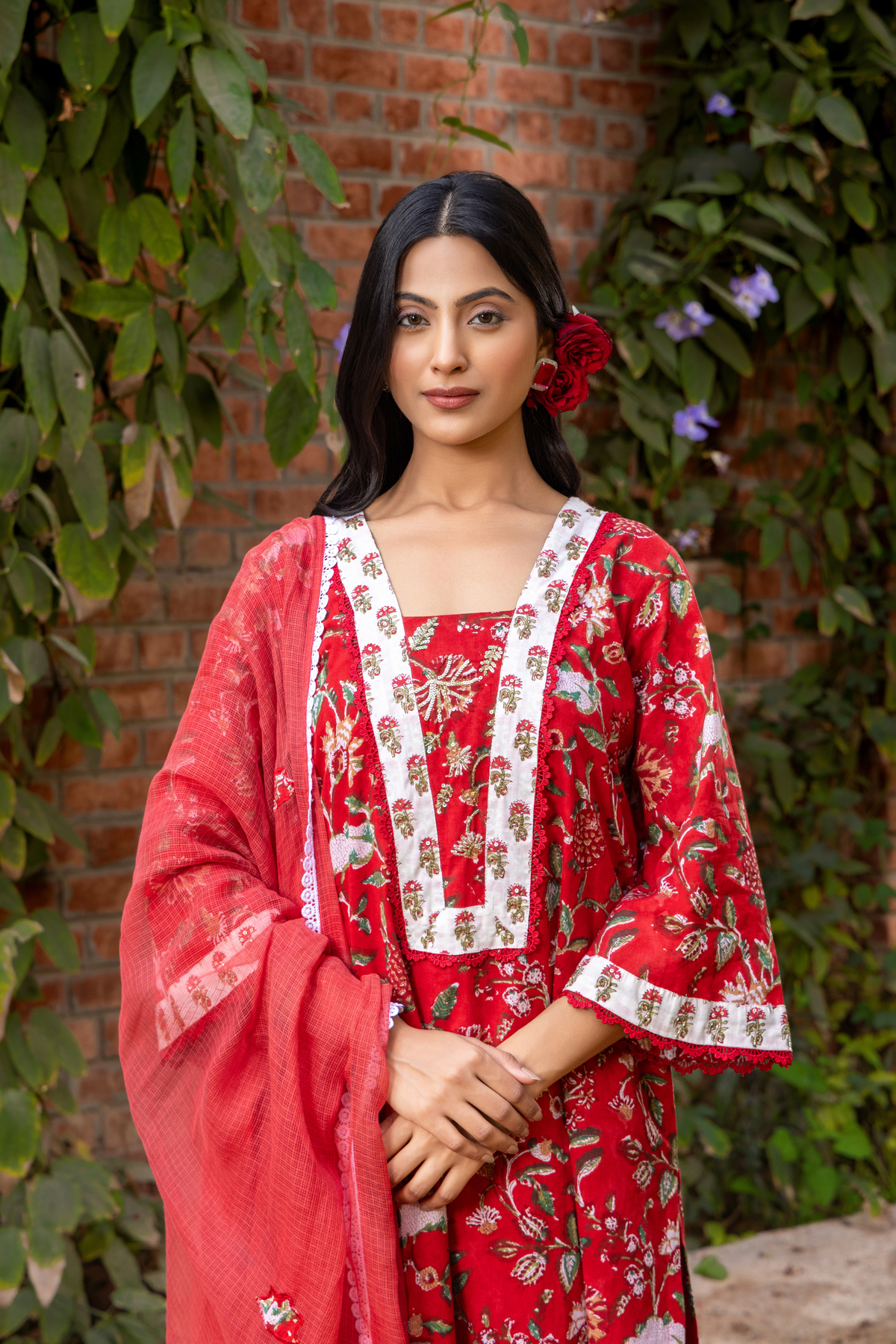 Naseebo Cherry Blossom Hand Block Printed Cotton Kurta Set