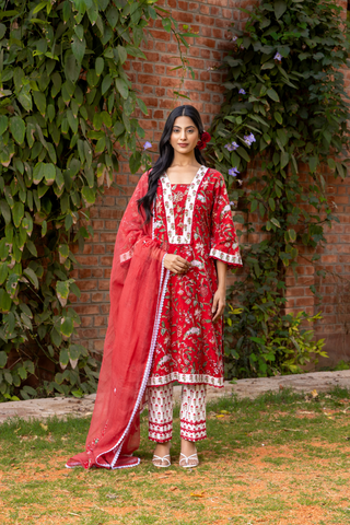 Naseebo Cherry Blossom Hand Block Printed Cotton Kurta Set