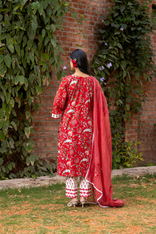 Naseebo Cherry Blossom Hand Block Printed Cotton Kurta Set