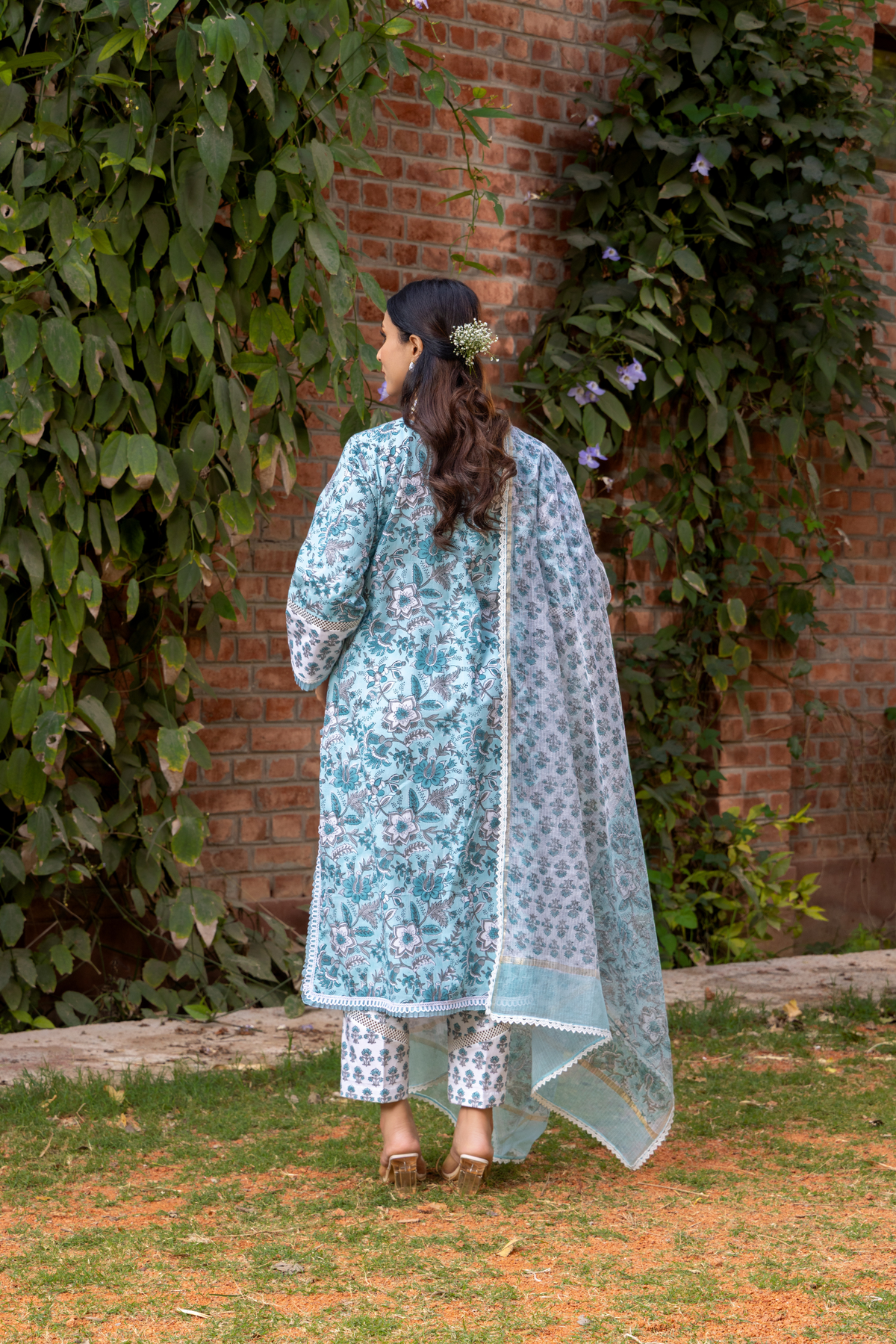 Naseebo Blue Mist Hand Block Printed Cotton Kurta Set