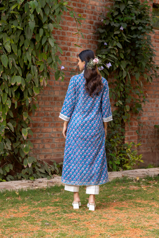 Naseebo Navy Serenity Hand Block Printed Cotton Kurta Set