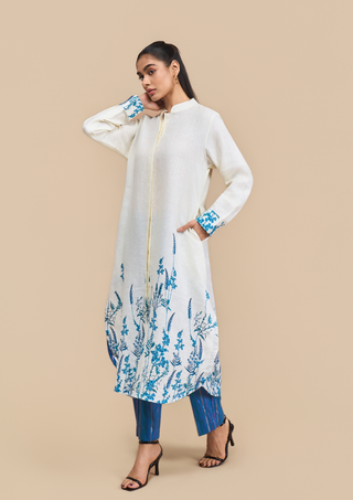 Naseebo Anne Blue Botanical Linen Kurta Set