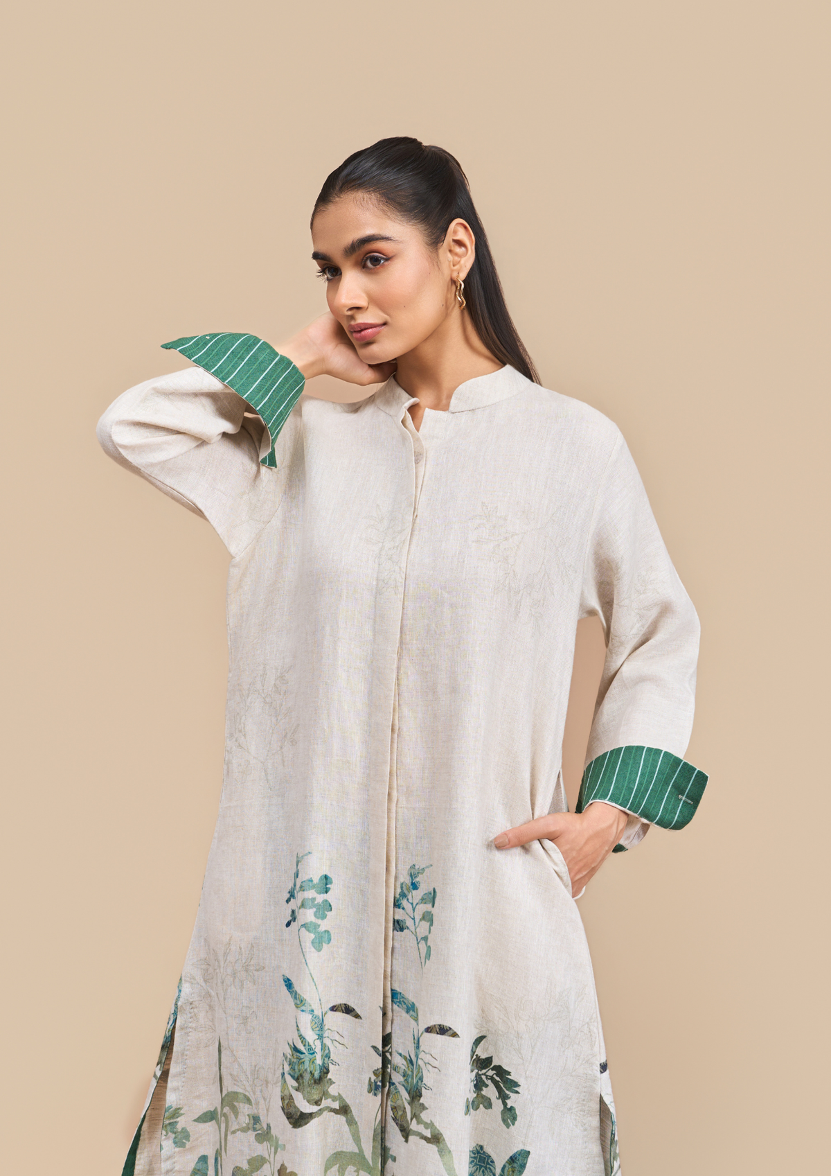 Naseebo Duke Linen Botanical Print Kurta Set