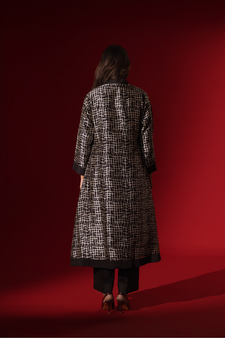 Naseebo Linear Tangle Ebony Ivory Silk Coord Set