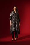 Naseebo Fluid Marble Ebony Ivory Silk Coord Set