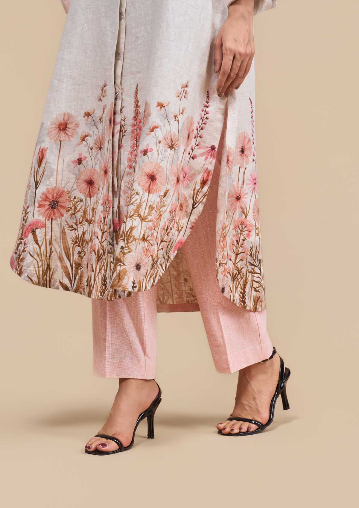 Naseebo Ellie Blush Floral Linen Kurta Set