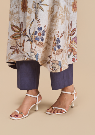 Naseebo Ella Blue Linen Floral Pleated Kurta Set