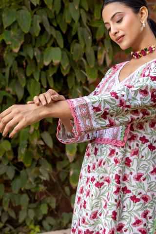 Naseebo Blooming Grace Hand Block Printed Cotton Kurta Set