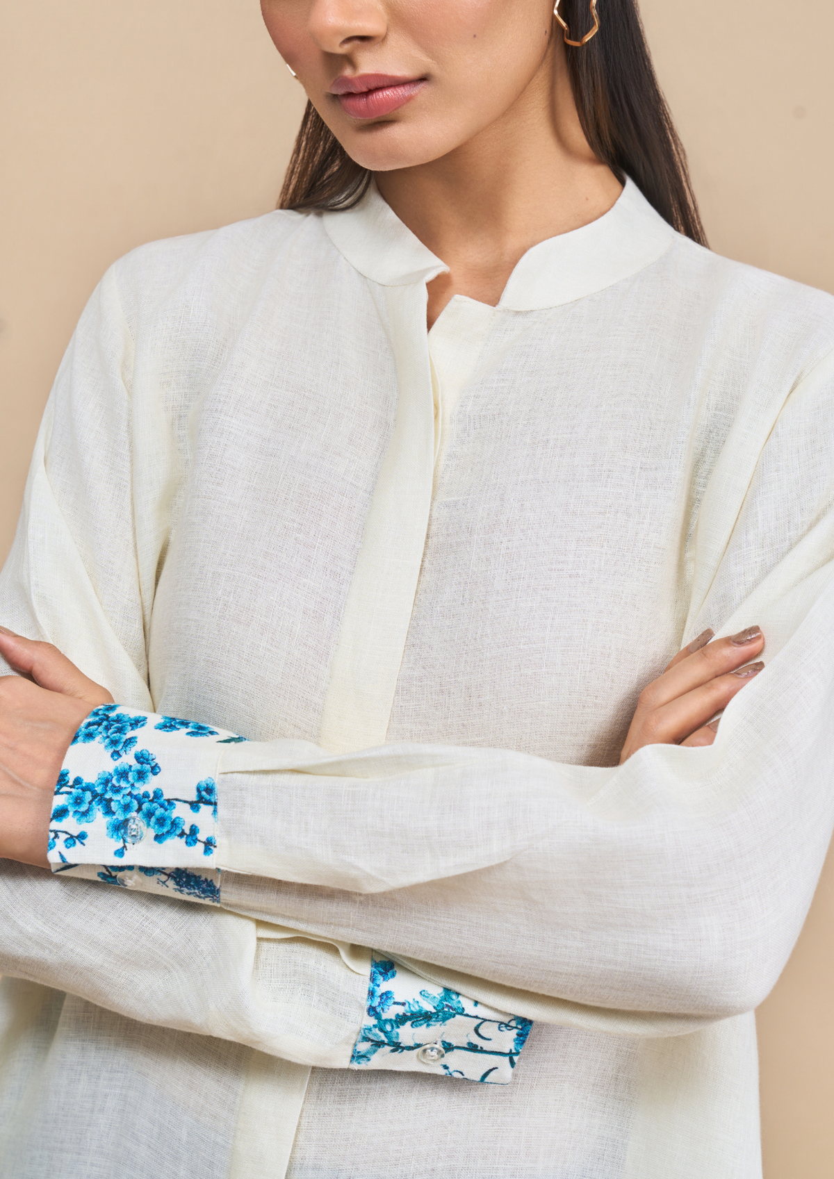 Naseebo Anne Blue Botanical Linen Kurta Set