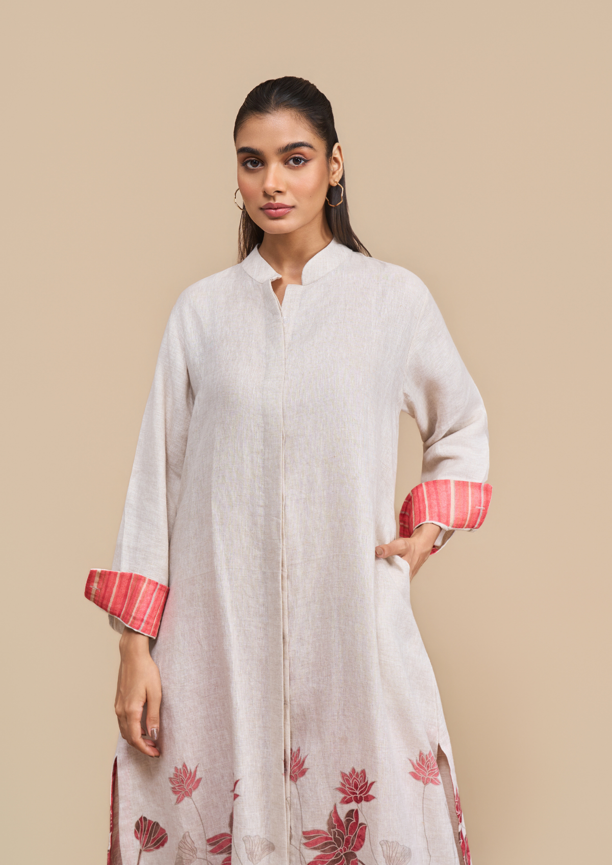 Naseebo Scarlet Bloom Linen Kurta Set