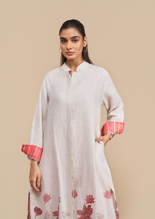 Naseebo Scarlet Bloom Linen Kurta Set