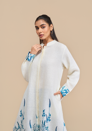 Naseebo Anne Blue Botanical Linen Kurta Set
