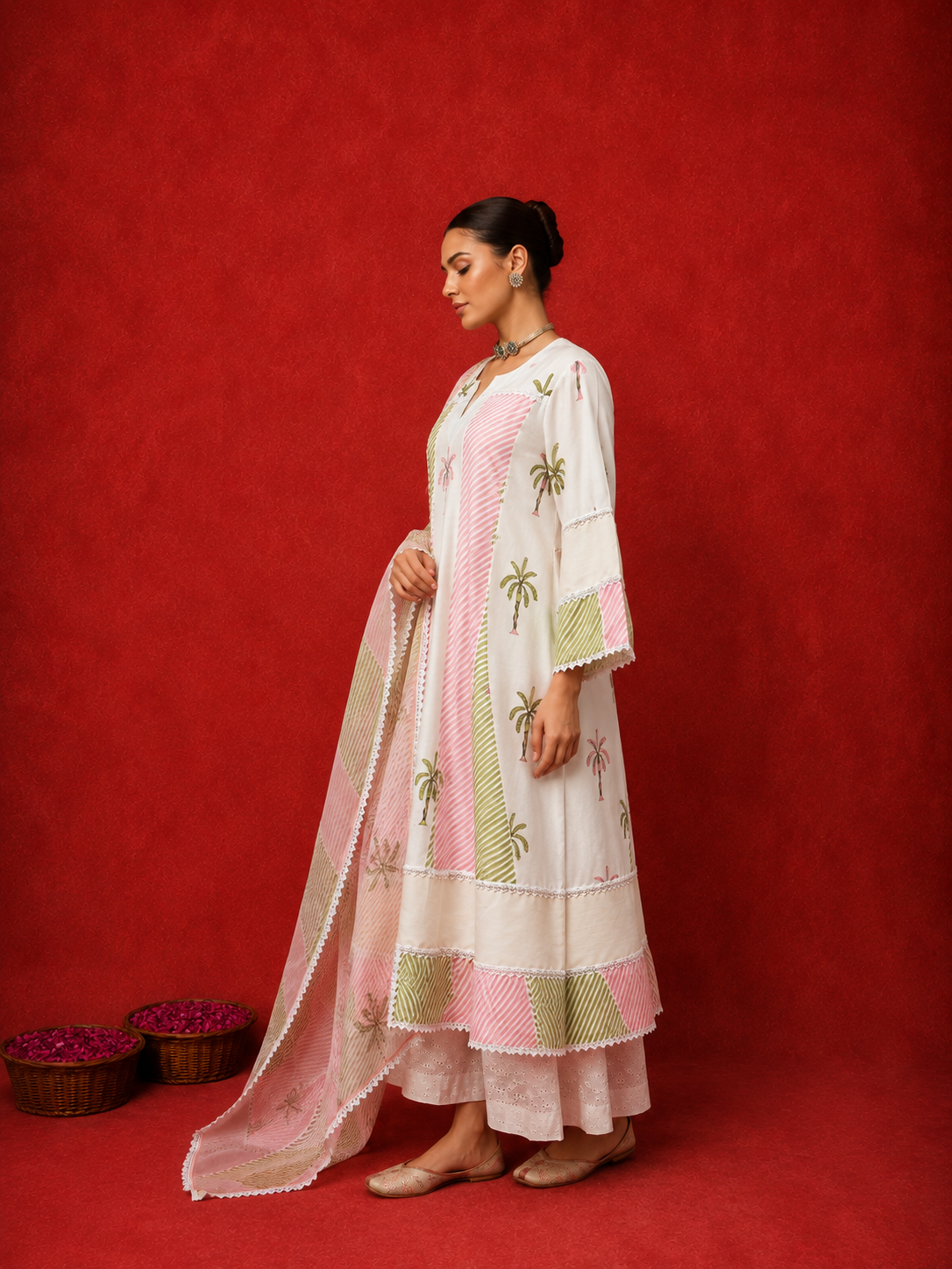 Naseebo Aabha Floral Block Printed Anarkali Kurta Set