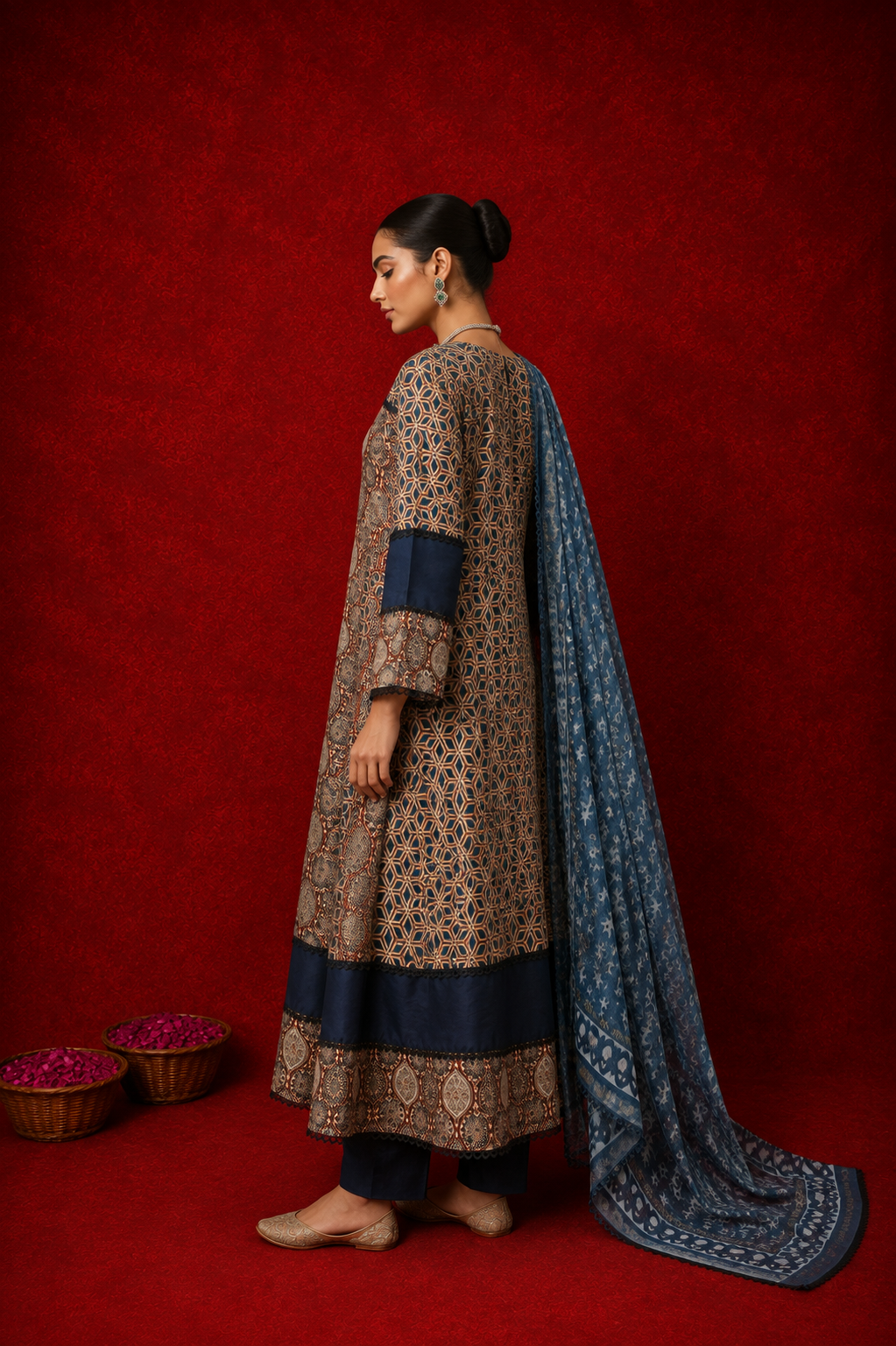 Naseebo Adaa Ajrakh Anarkali Set