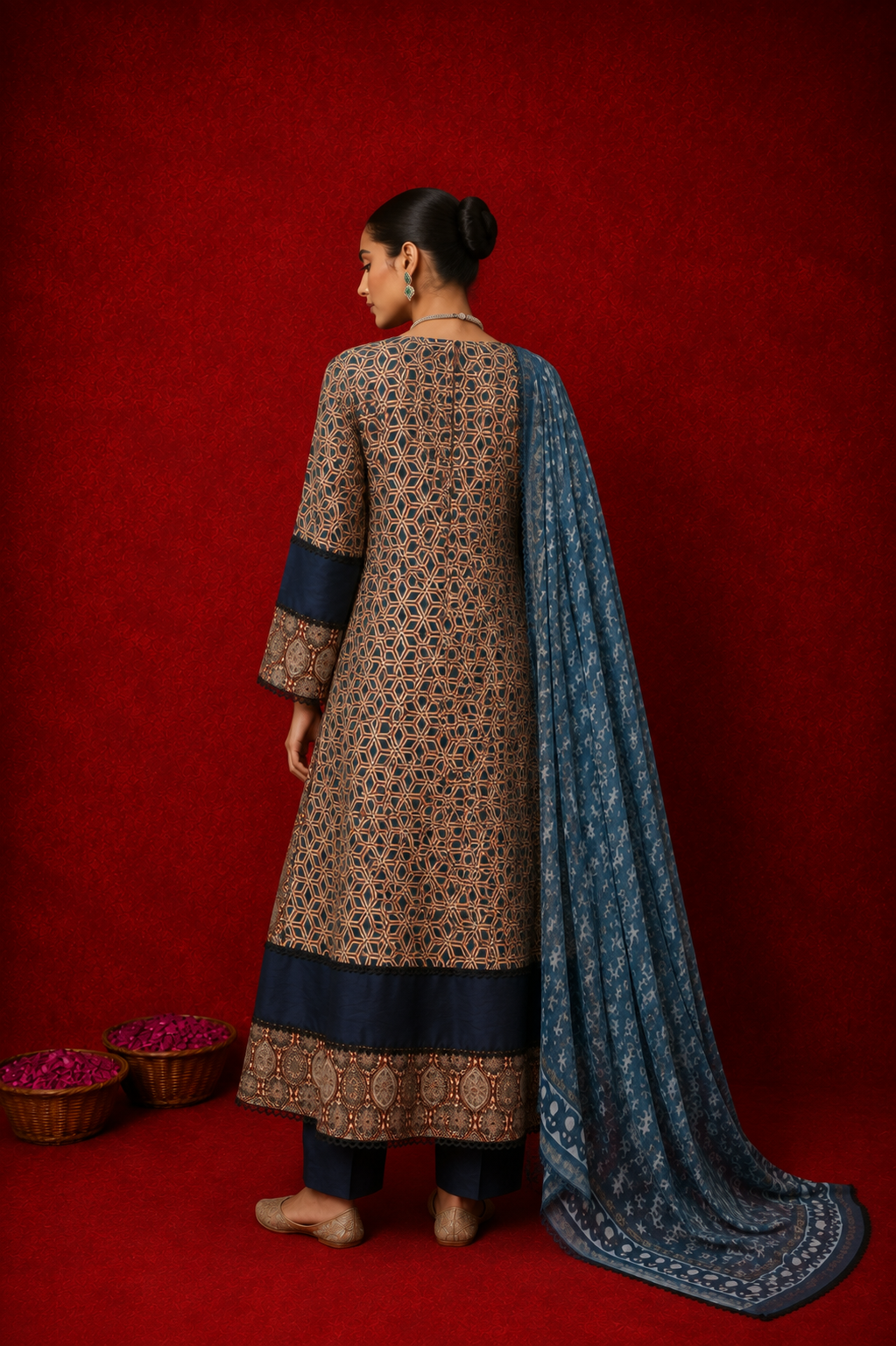 Naseebo Adaa Ajrakh Anarkali Set