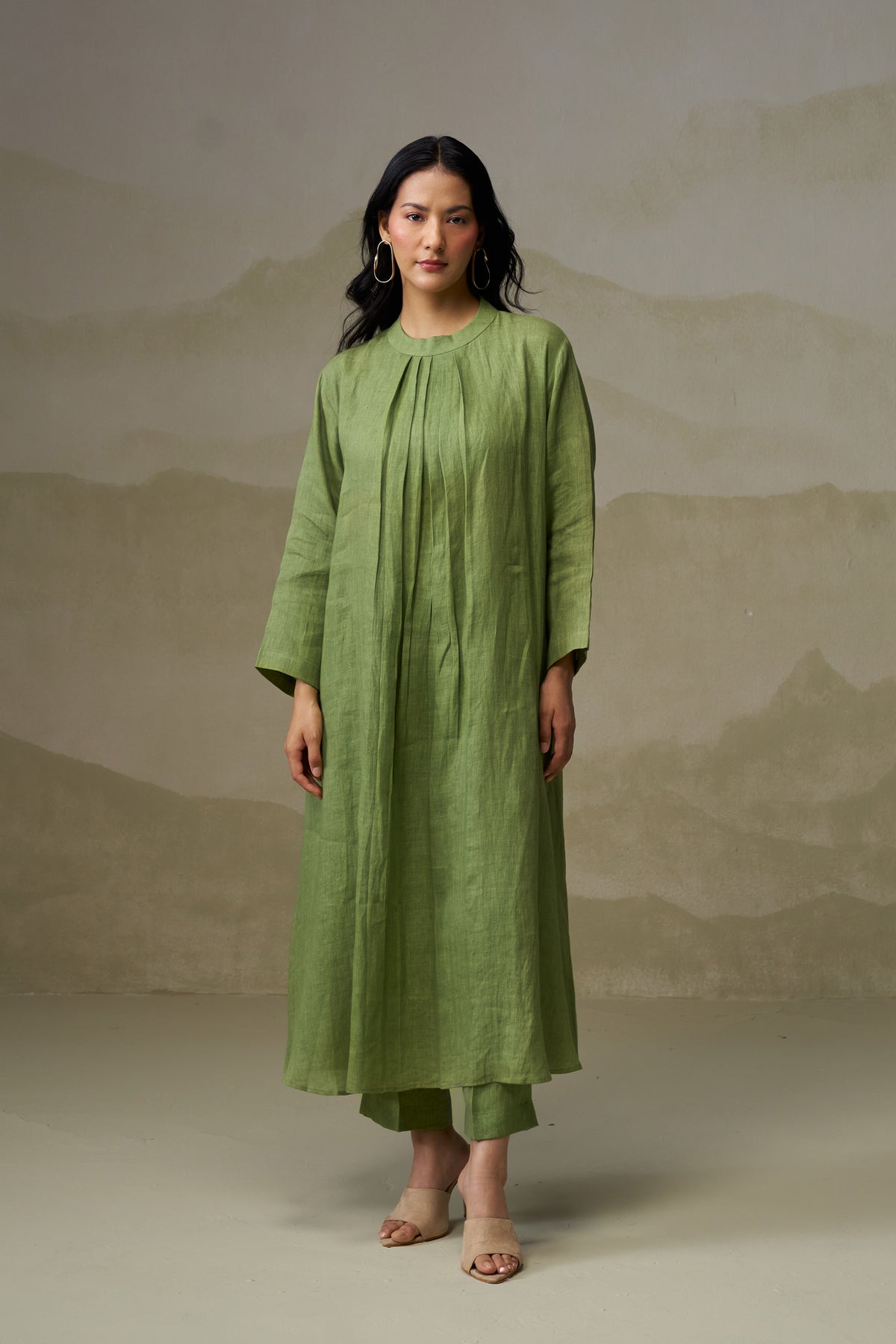 Naseebo Olive Calm Pleated Linen Co-ord Set