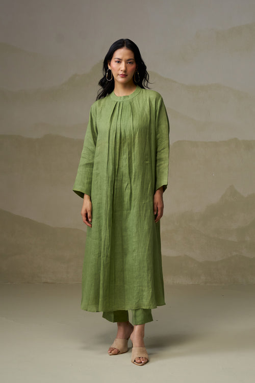 Naseebo Olive Calm Pleated Linen Co-ord Set
