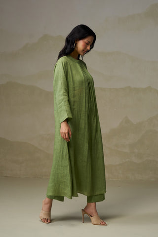 Naseebo Olive Calm Pleated Linen Co-ord Set
