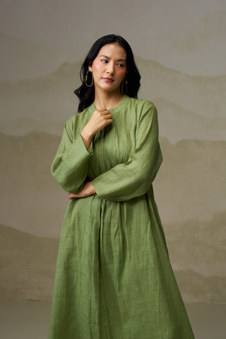 Naseebo Olive Calm Pleated Linen Co-ord Set