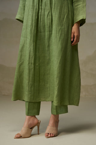 Naseebo Olive Calm Pleated Linen Co-ord Set