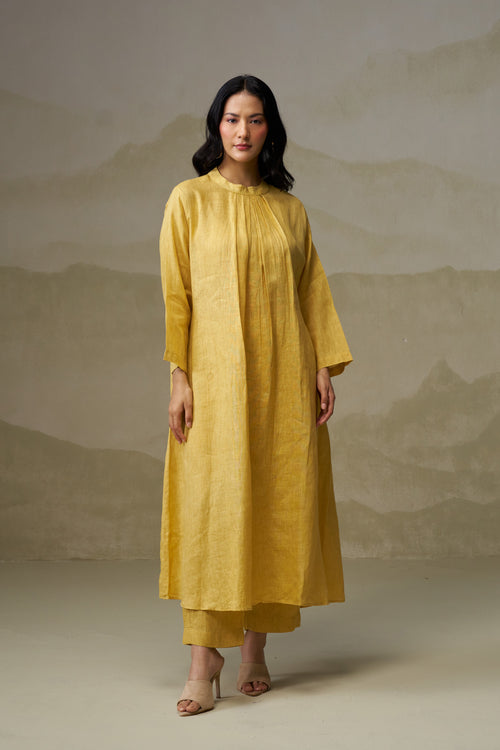 Naseebo Mustard Meadow Pleated Linen Co-ord Set
