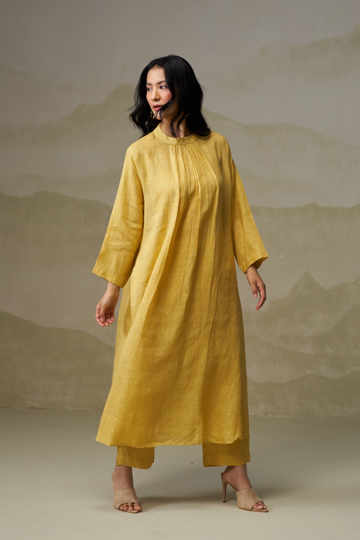 Naseebo Mustard Meadow Pleated Linen Co-ord Set